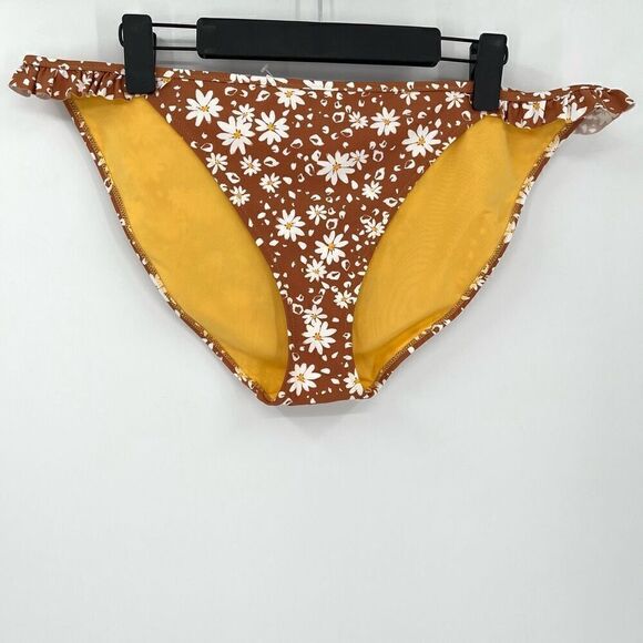 Aerie Ruffle Sides Floral Bikini Bottom Women XXL Brown New With Tag - Picture 1 of 6